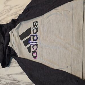 Adidas Black and Gray Hoodie with Multicolor Logo